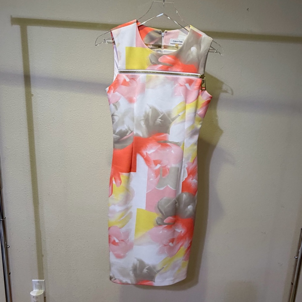 Calvin Klein Women's Midi Dress - Pink, Yellow, Gray Floral - Picture 2 of 6